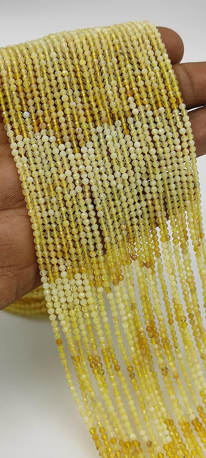 Hanumat Gems Lot of 5 Strands Natural Yellow Opal Micro Cut Faceted Rondelle Beads,Yellow Opal Faceted Beads,Yellow Opal Rondelle Bead,Yellow Opal Micro Cut Bead,2-2.5MM Beads,13 Inches Strand.