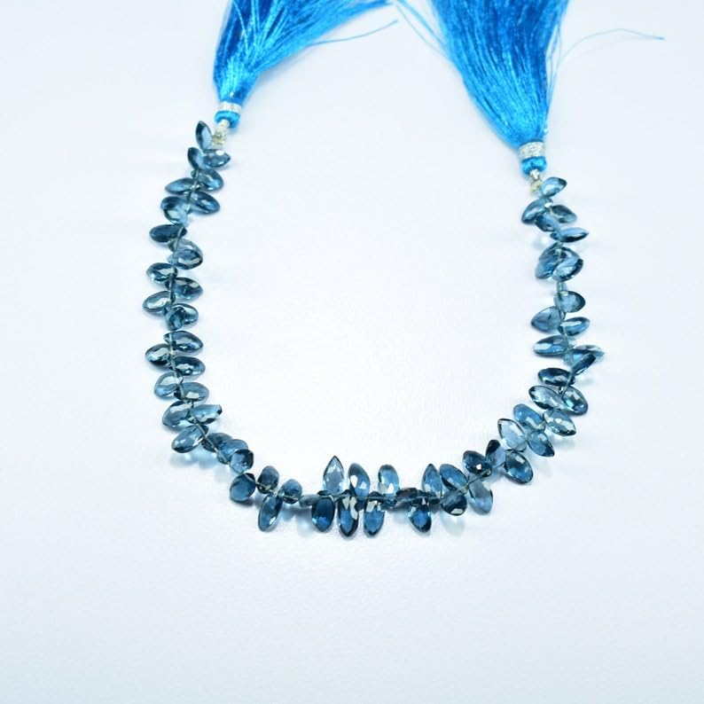 Natural London Blue Topaz Marquise Faceted Beads 3.5X7.5-4X8.5mm 8 inch Long String Jewelry Making Gemstone Beads for Necklace Bracelet