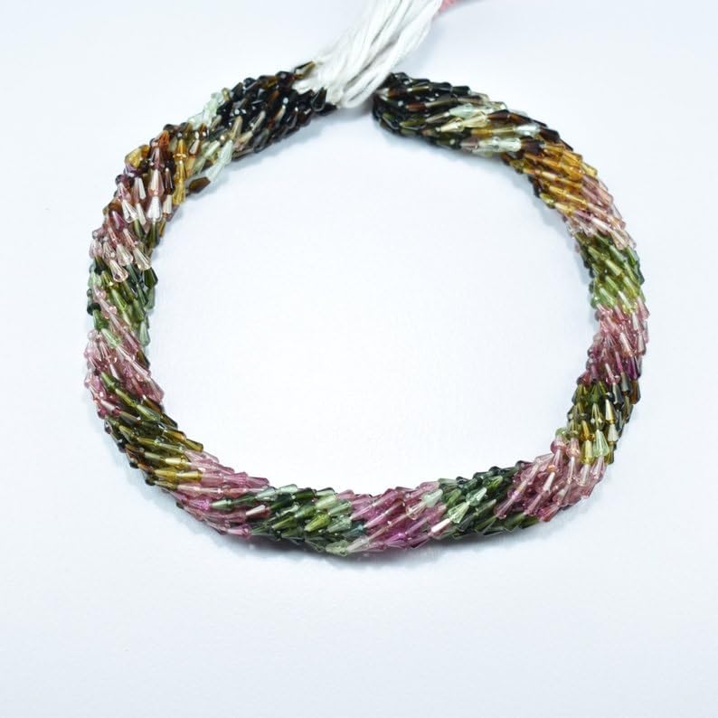 Natural Multi Tourmaline Straight Drill Drops Faceted Beads 3X4.5-3X5mm 13 inch Long String Jewelry Making Gemstone Beads for Necklace Bracelet