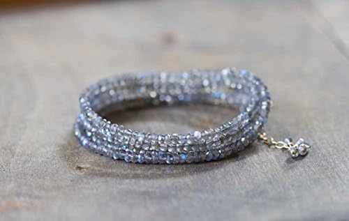 JEWELZ long beaded labradorite necklace, long layering gemstone necklace, multi wrap labradorite bracelet, 14k gold filledfilled filled or sterling silver plated3-3.5mm 34 inches