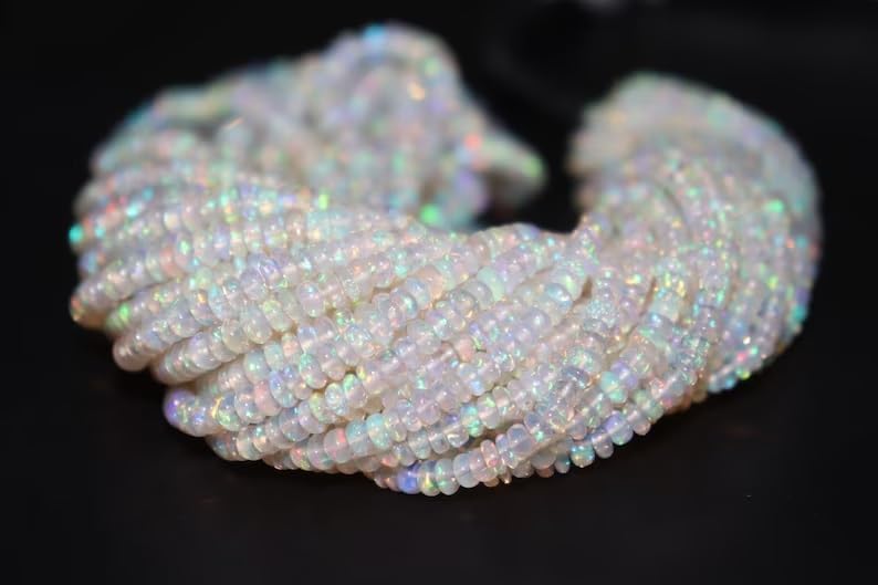 Ethiopian Opal Smooth Rondelle Beads Welo Opal Bead 5 Strands Opal Rondelle Beads Opal Plain Beads Flashy Opal Beads for Making Jwelery