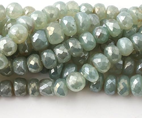 LKBEADS 7 Strand Natural Aqua Chalcedony Silver Coated Faceted Rondelles Beads 9mm-14mm 8 Inches