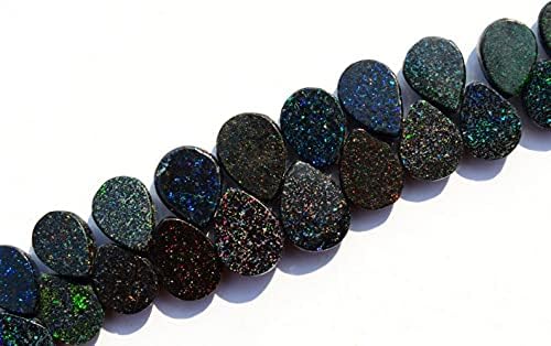8 inch Strand of Natural Australian Black Matrix Opal 10x8-13x10mm pear Smooth briolette Beads for DIY Jewelry Making. |BRIO_00777