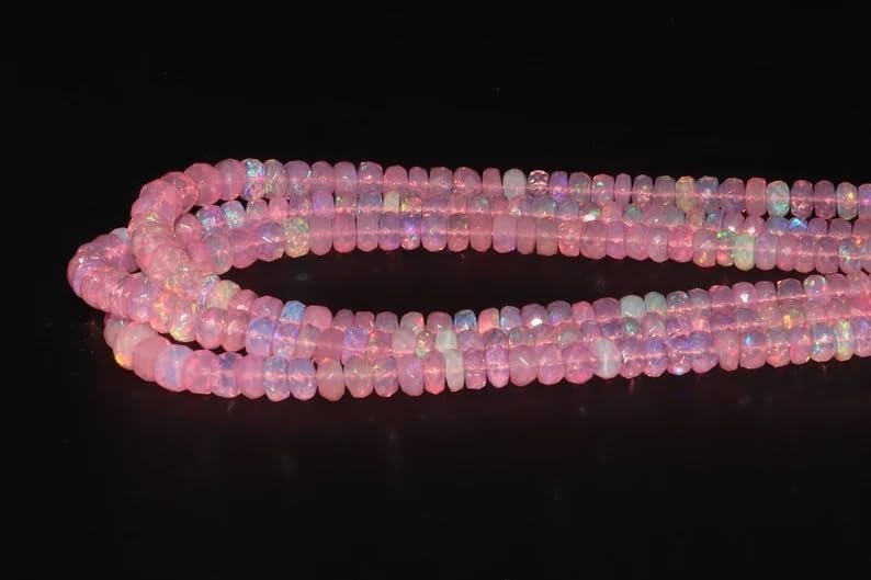 Pink Ethiopian Opal Faceted Rondelle Beads 3-5.5MM Pink Opal Rondelle Beads Strand for Jewelry Making