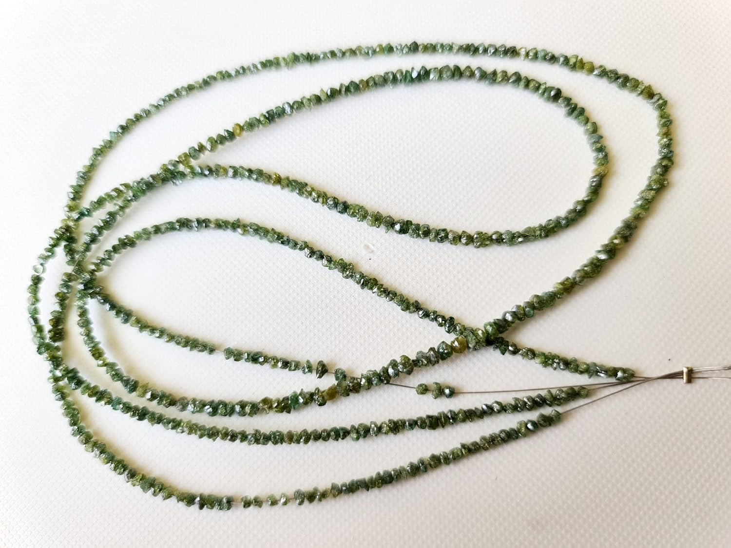 2-2.5mm Green Raw Rough Uncut Diamond Rondelle Beads, Green Rough Diamond Beads Loose Green Rough Diamonds (8IN To 16IN Options) - PDD282, 2-2.5 MM