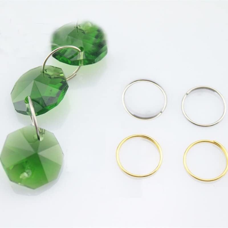 Hanging Crystals Prisms 1000pcs Chandelier Beads 14mm Crystal Octagon Beads in 2holes (with 1000 Rings) Crystal Glass Wedding Decoration Curtain Green Beads Hangings Crystals for Decoration