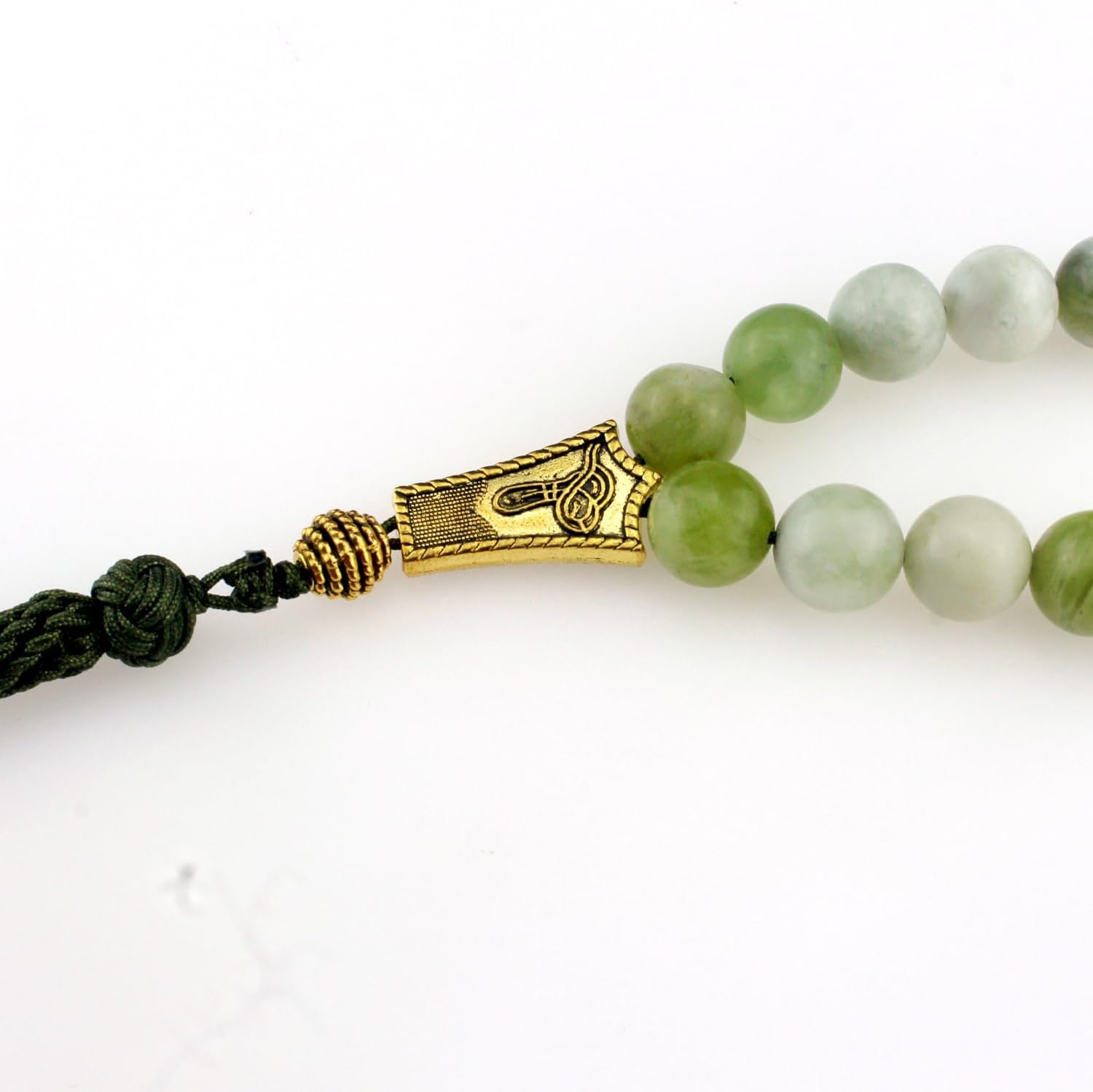 Muslims Islamic Dhikr Tasbeeh 33 Tasbih Prayer Beads, Light Green Jade Stone Beads with Tassel