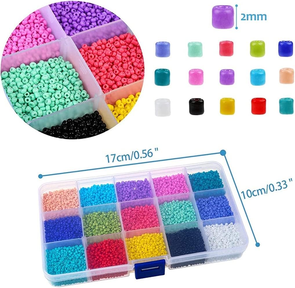 15000Pcs Glass Seed Beads, Mixed Colors Small Beads Assorted Kit Opaque Colors Lustered Loose Spacer Beads