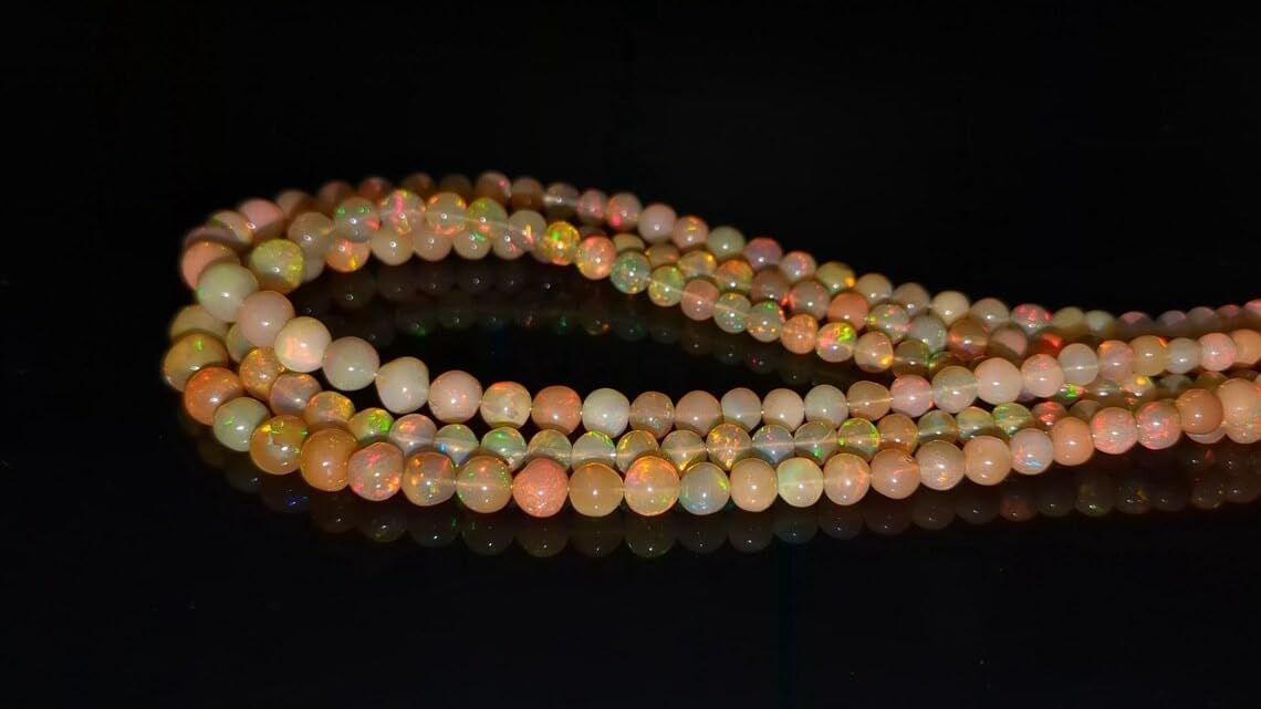 Yellow Ethiopian Opal Balls - 100% Natural Welo Fire Opal Beads, 16