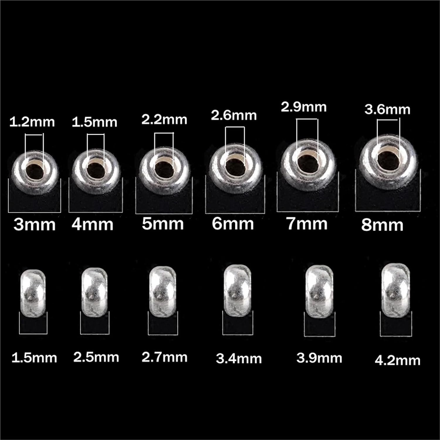 Beads for Jewelry Making 80PCS Silver Beads Flat Round Loose Spacer Large Hole Jewelry Making Findings Components(8mm)