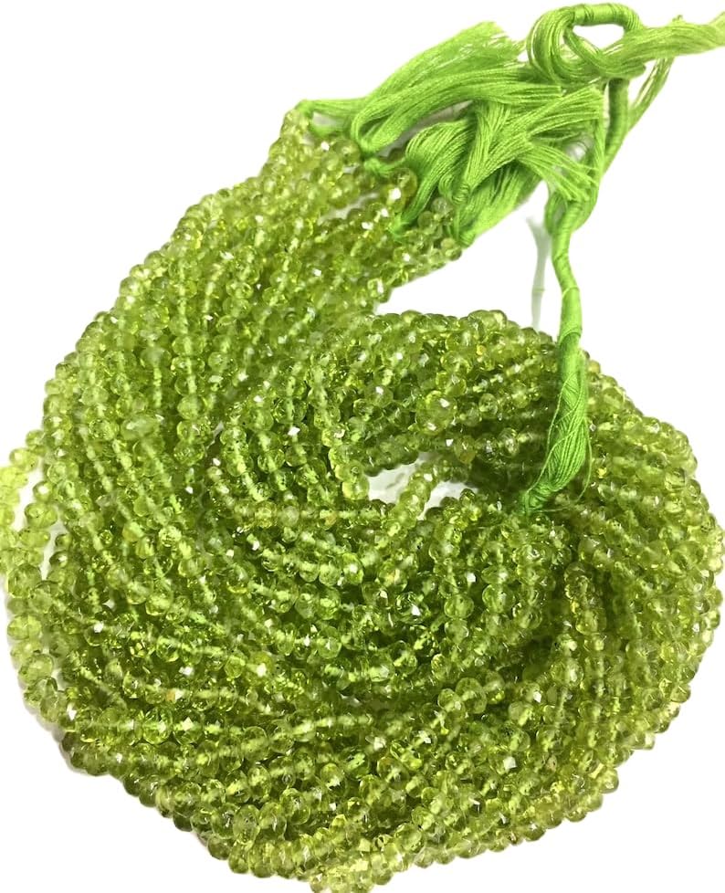 13 inch Strand of Natural gem Green Peridot, 4mm rondelle Faceted Beads for DIY Jewelry Making. | Beads_04450