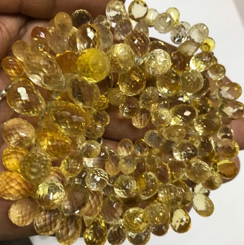 Natural Lemon Quartz Family Teardrop Faceted Beads 6-9 MM 18 inch Long String Jewelry Making Gemstone Beads for Necklace Bracelet