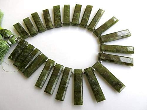 Natural Vessonite Long Baguette Shaped Step Cut Side Drilled Faceted Cabochon, Vesuvianite Briolette Beads, Green Garnet Jewelry 4 Inch Long Strand 23-30mm Code-HIGH-50360