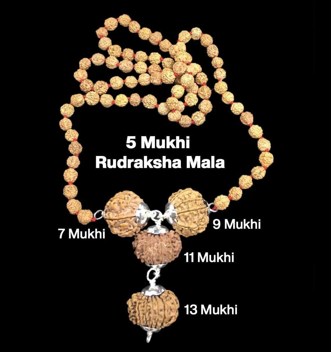 Rudraksha Combination for Wealth 7,9,11,13 Mukhi Nepal in Rudraksha Mala IGL Lab Certified Original Genuine Beads (Small)