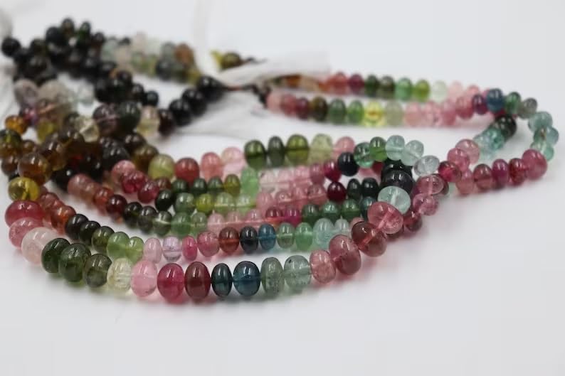 Multi Tourmaline Smooth Rondelle Beads 8-10 mm Multi Tourmaline Gemstone Bead Multi Tourmaline Rondelle Beads for Making Jwelery