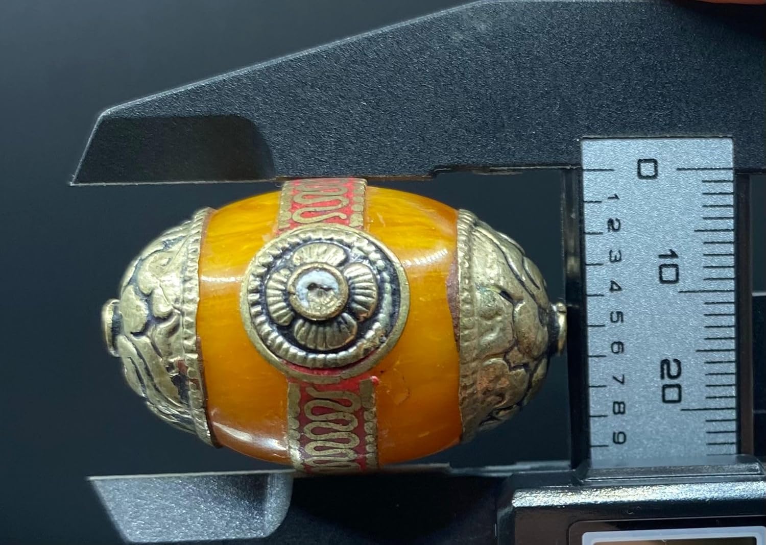 36x24mm Handmade Tibetan Natural Amber Bead with Coral Inlay – Ethnic Silver for Jewelry Making,14.21g Nepalese Boho Focal Bead for Necklace or Bracelet (20)