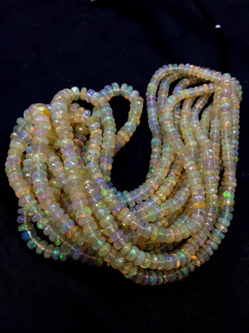 13 inch Strand of Natural gem Ethiopian Opal, 5x7mm Rondelle Faceted Beads for DIY Jewelry Making. | Beads_03777