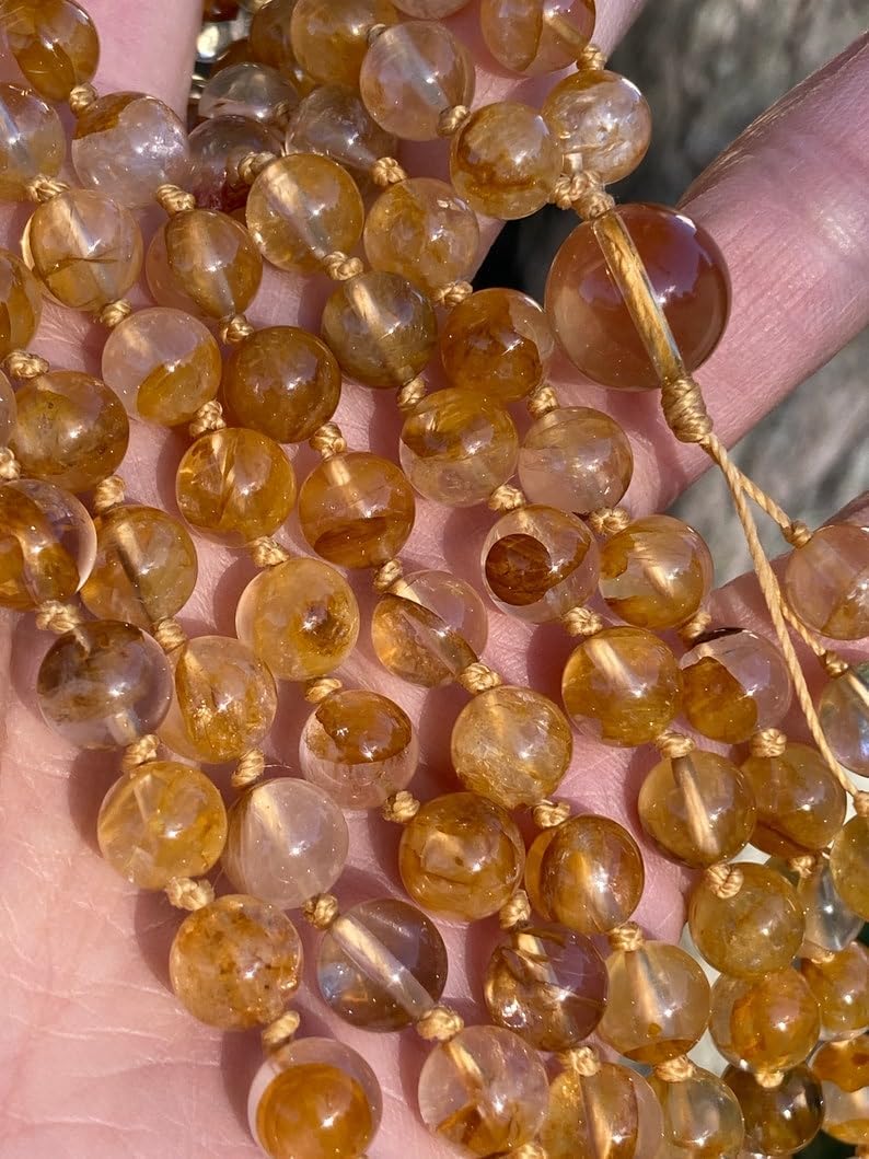 Golden Healer Quartz Stone Mala Beads, 108 Mala Necklace, Knotted Mala, WWG Necklace, Yoga Jewelry Meditation Beads Spiritual Jewelry Boho Jewelry