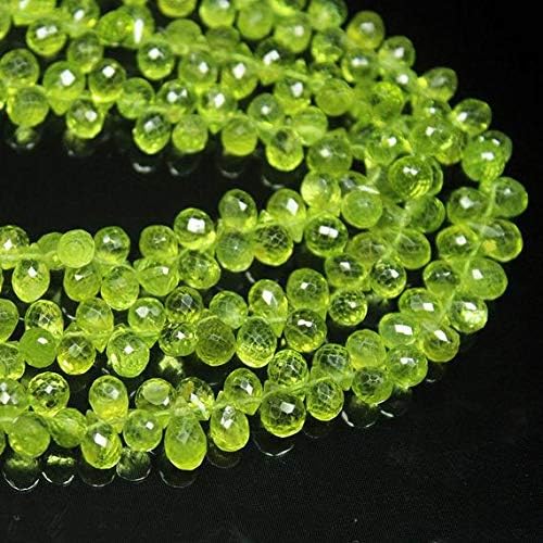 Natural Green Perit Faceted Tear Drop Briolette Gemstone Craft Loose Beads Strand 15 Inch Long 6mm 7mm Code-HIGH-569