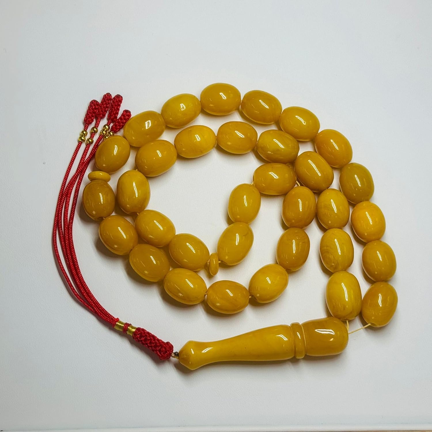 AMBERSTONE Butterscotch Amber Islamic Prayer Beads - Muslim Rosary - Premium Handmade Tasbeeh for Dhikr - Amber Misbaha - 33 Beads / 74.8 g