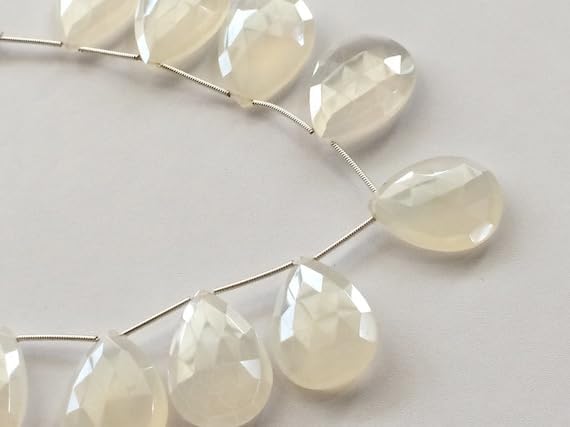BEADS GEMSTONE 1 Strand Natural White Chalceny, Faceted Pear Briolette Beads, White Beads, Chalceny Necklace, 24x19mm 6 Inch Long Long Code-HIGH-17563