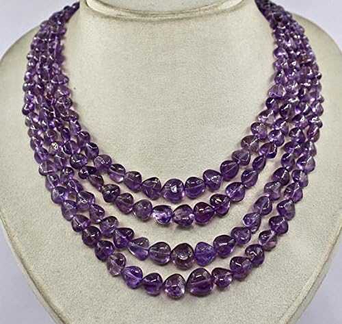 4 Line Natural AMETHYST HEART Shaped BEADS Necklace 16 INCHES 13MM TO 6 MM