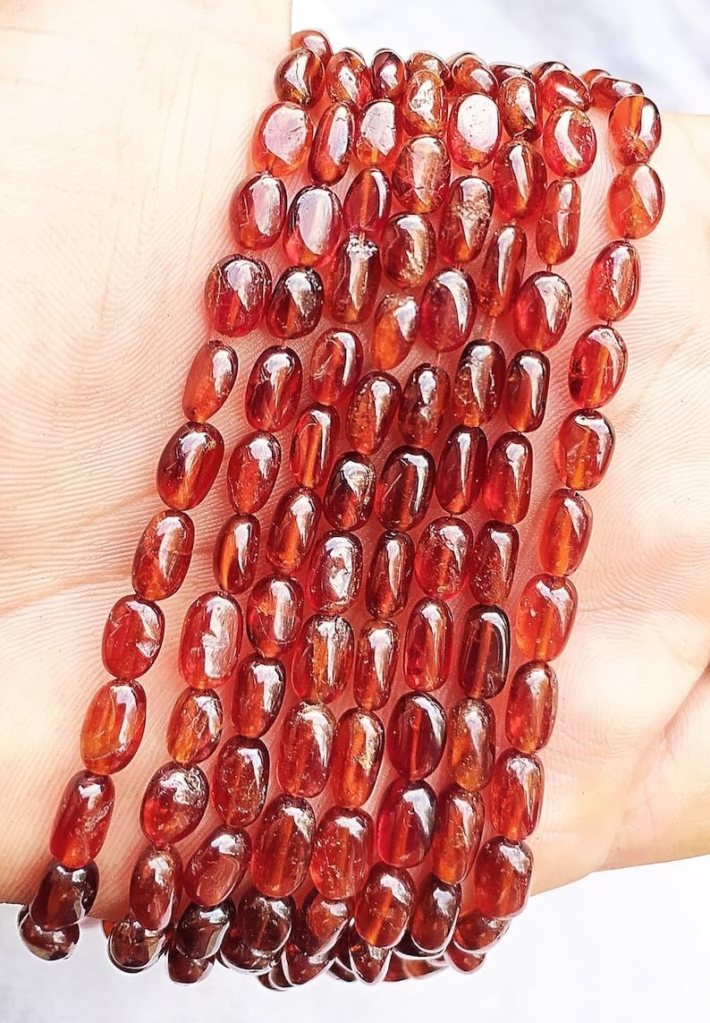 13 inch Strand of Natural gem Hessonite Garnet, 8-12mm Oval Smooth Beads for DIY Jewelry Making. | Beads_04705, Red