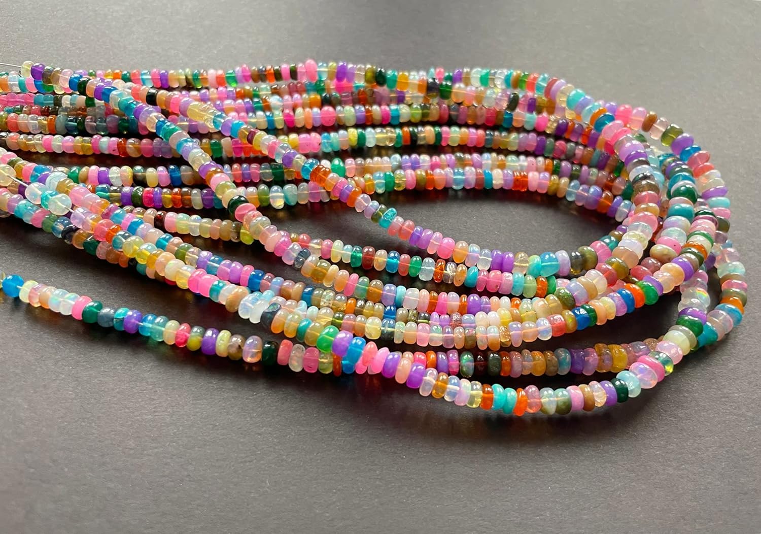 3-5 mm Colorful Opal Beads, Fancy Multi Color Rare Enhanced Opal Plain Smooth Rondelle Beads For Jewelry (8 IN To 16 IN) - ASG83