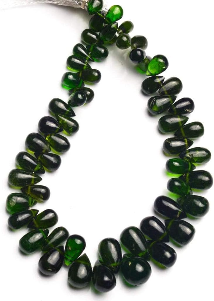 GEMZ 6 inch Strand of Natural Chrome Diopside Drop Shape Smooth Cut Green Color briollete Beads for DIY Jewelry Making- Earring Necklace Bracelet.