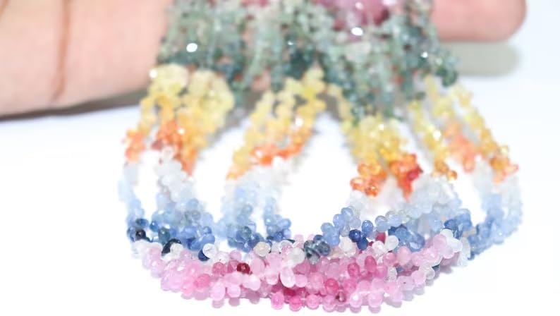 Multi Sapphire Faceted Drops Beads 2 * 4 mm Multi Beads Sapphire teardrops Beads Multi Sapphire Drops Wholesale Lot 10 Strands