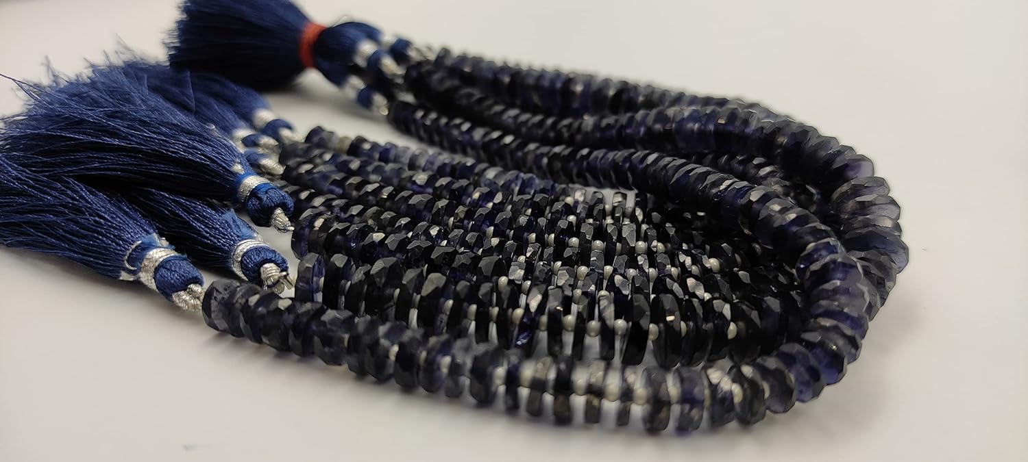 Hanumat Gems Lot of 10 Strands Natural Blue Iolite Faceted Heishi (Tyre) Gemstone Beads Strand,Iolite Faceted Beads,Iolite Tyre Beads,Iolite Heishi Tyre Beads,7.00-8.00 MM Beads,8 Inches Strand.