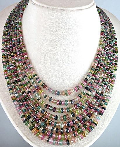 8 Line Natural Multi Colour TOURMALINE FACETTED Round BEADS Necklace 17 INCHES 7.5 MM TO 3.5MM