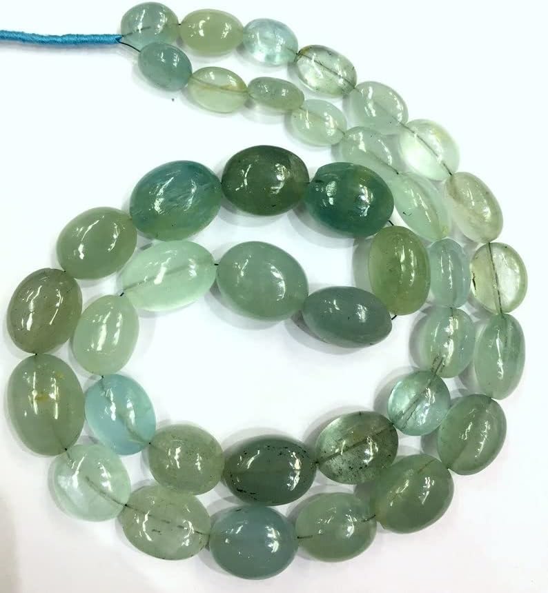 13 inch Strand of Natural gem Aquamarine, 6x10-8x14mm Oval Smooth Beads for DIY Jewelry Making. | Beads_01760, green