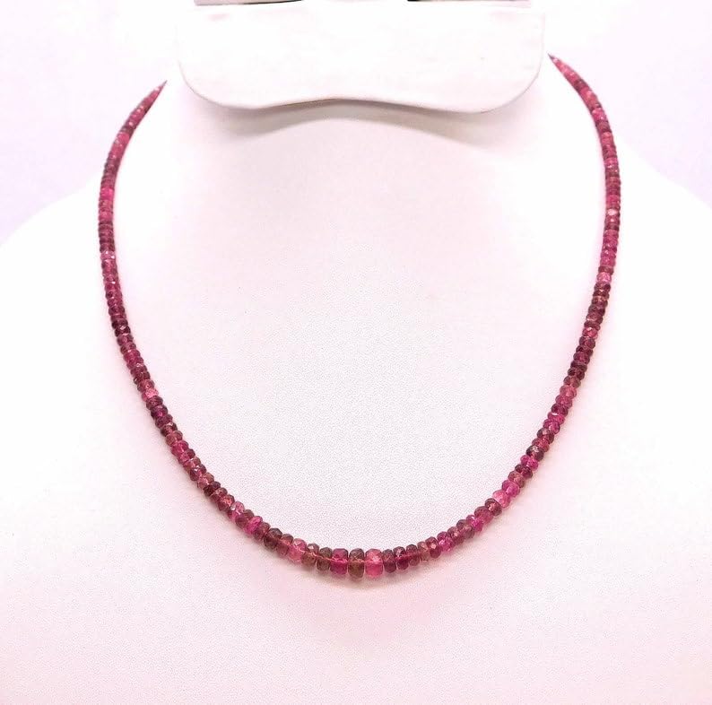Natural Pink Tourmaline Faceted Rondelle Beaded Necklace 3-4mm | Handmade Pink Gemstone Jewelry | Elegant Pink Beaded Necklace for Women | October Birthstone Gift | Dainty Tourmaline Necklace