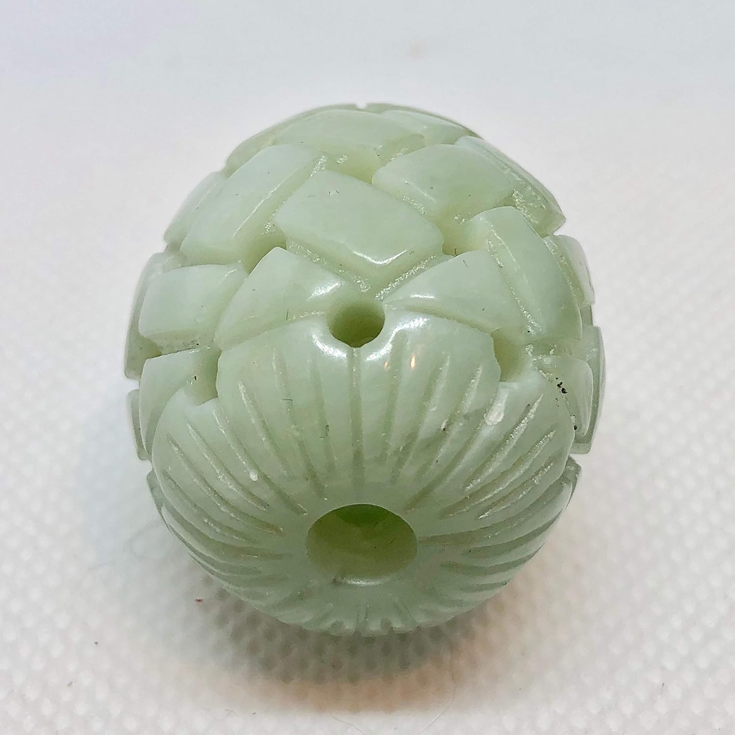 Basket Weave Carved 30x26mm Jade Barrel Bead 10798 for Jewelry Making