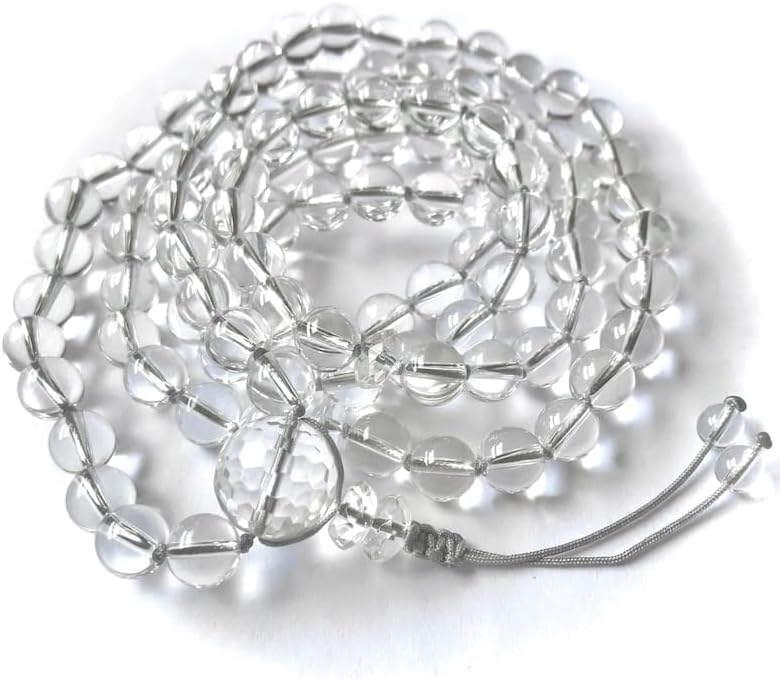 Natural Clear Quartz 8mm-12mm 108 Mala Beads, Spiritual, Meditation Beads, Reiki, Japa Mala, Buddhist Prayer Beads, Yoga Bracelet, healing beads LKMALA-RRGU-1002