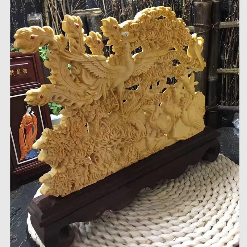 Mascot Wooden Crafts Wood Carving Art Wood Decoration Artwork 百鸟朝凤雕刻摆件 崖柏/黄杨木 多款选择时尚款(崖柏款)