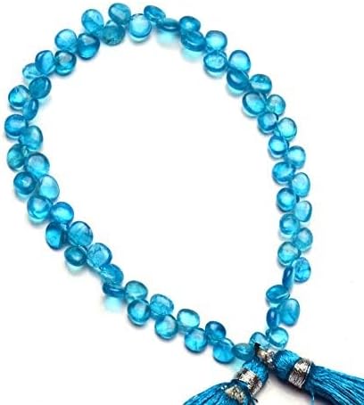 GEMZ 4 inch Strand of Natural neon Blue Apatite Heart Shape Smooth Cut Blue Color briollete Beads for DIY Jewelry Making- Earring Necklace Bracelet.