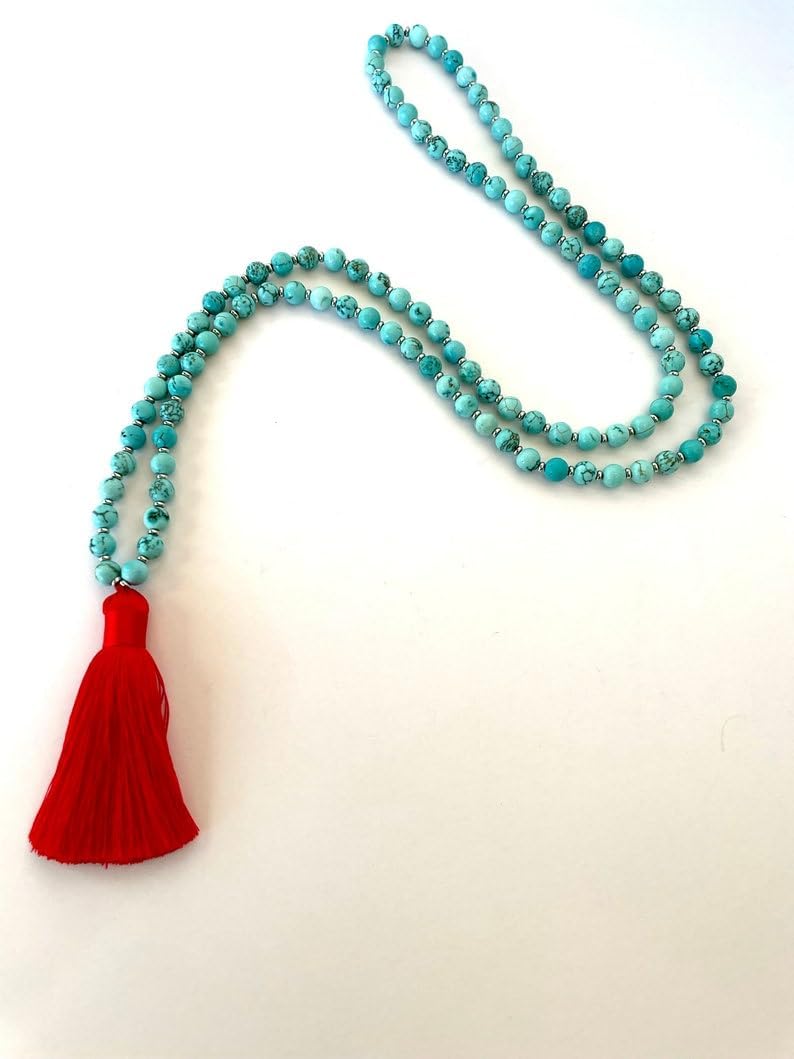 Natural TURQUOISE 8mm 108 Mala Beads, Spiritual, Meditation Beads, Reiki, Japa Mala, Buddhist Prayer Beads, Yoga Bracelet, healing beads LKMALA-RRGU-1248