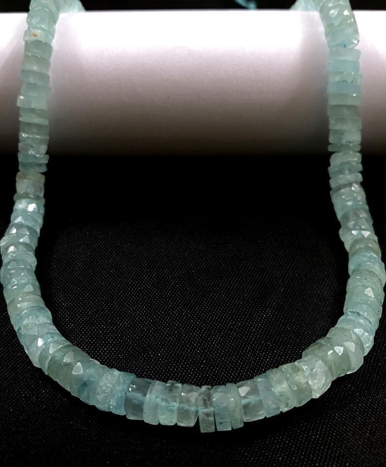 Natural Aquamarine RONDELLE Faceted Beads 6X7 16 inch Long String Jewelry Making Gemstone Beads for Necklace Bracelet