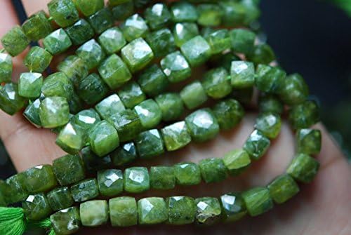 13 inch natural beads strand of 7-8mm faceted cube vessonite gemstone beads for DIY jewelry - necklace, bracelet, earring, ring.