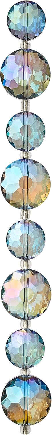 Bead Landing Iridescent Blue Large Glass Lentil Beads, 18mm, 12 Pack