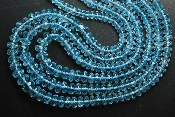 13 inch Strand of Natural gem Blue Topaz, 10-5mm rondelle Faceted Beads for DIY Jewelry Making. | Beads_01998