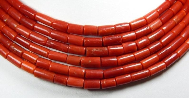 13 inch Strand of Natural gem Italian Red Coral, 3x6-4x10mm Tube Smooth Beads for DIY Jewelry Making. | Beads_04951