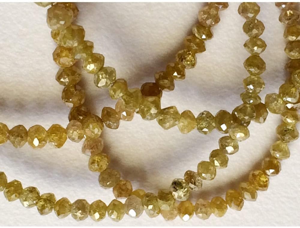 1.5-3mm Yellow Sparkling Faceted Rondelle Diamonds, Diamond Faceted Beads, Yellow Conflict Free Diamonds For Jewelry (4IN To 8IN Options), 1.7 MM - 3 MM