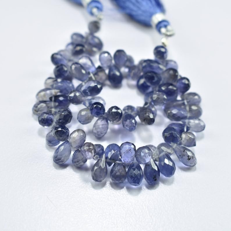 Natural Iolite Teardrop Faceted Beads 4X6.5-4.5X7.5mm 8 inch Long String Jewelry Making Gemstone Beads for Necklace Bracelet