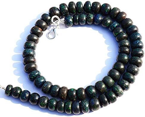 Very Rare Natural Gem Australian Matrix Black Opal Big 8 to 11MM Size Smooth Rondelle Beads 16.5 Inch Full Strand Finished Necklace Rare Gem