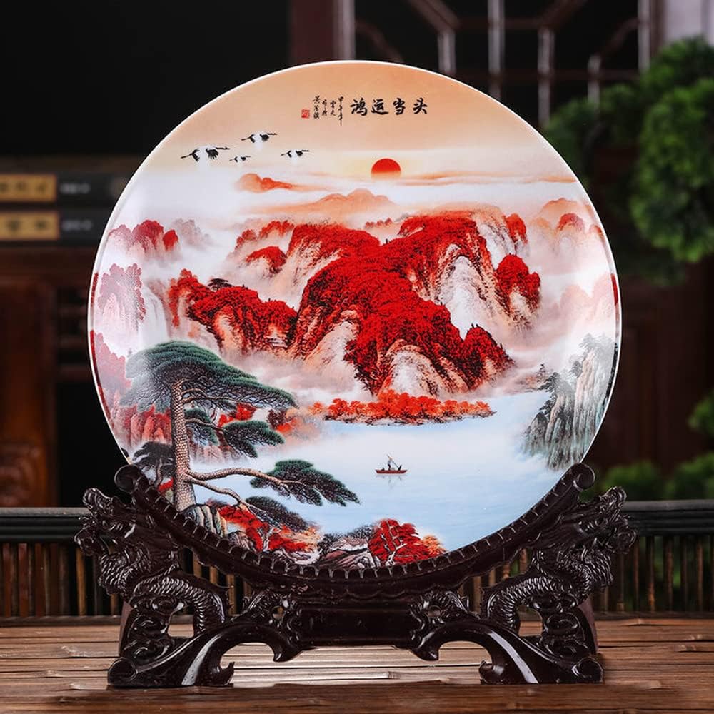 Decorative Plates for Wall Hanging,Decorative Cera 26cm Jingdezhen Chinese Home Accessories Porch Decor Ceramics Plate Decorations