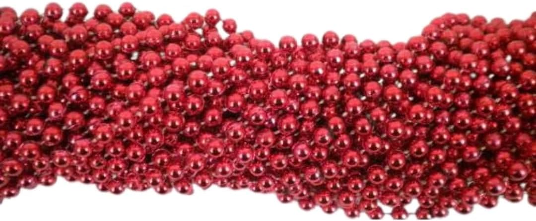 33 inch 07mm Round Metallic Red Mardi Gras Beads - Case (60 Dozen)
