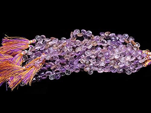 8 inch Strand of Natural Ametrine 10mm Heart Faceted briolette Beads for DIY Jewelry Making. |BRIO_00365